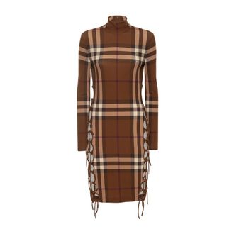 Burberry Knitted Dresses, female, Brown, Size: 3XS Check Stretch Side-Tie Dress