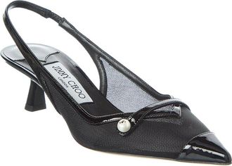Jimmy Choo London Amita 45 Mesh & Patent Slingback Pump