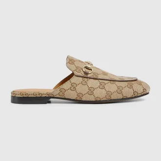 Gucci Womens Princetown Slipper, Beige, Original GG Fabric