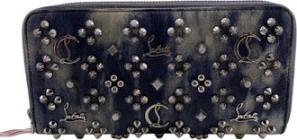 Christian Louboutin Blue Red Color Denim Leather Long Wallet (Bi-Fold) (Pre-Owned)