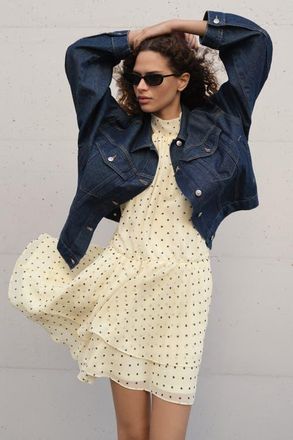 H&M Chiffon halterneck dress in Pale Yellow/polka Dot at Nordstrom, Size Xx-Large