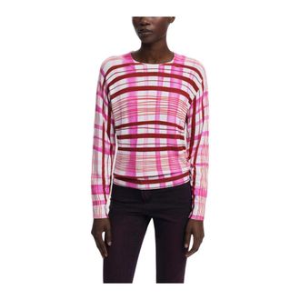 Desigual Roze Geruite Gebreide Trui met Ronde Hals - Dames - Ronde hals truien - Roze - M - Truien & Vesten
