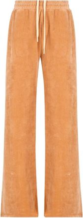 Chlo&eacute; Wijde fluwelen joggingbroek - Dames - Wijde Broeken - Beige - M - Katoen - Broeken