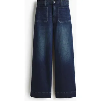 H&M Wide High Jeans in Washed Denim Blue at Nordstrom, Size 18
