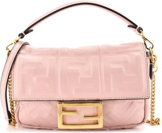 Fendi Fendi Pink Zucca-Embossed Leather Baguette Nm Bag Mini (Authentic Pre-Loved)