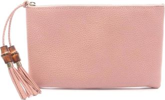 Gucci Pre-owned Clutches, female, Pink, Size: ONE SIZE Pre-owned Vintage Bamboo Tassel Leather Clutch
