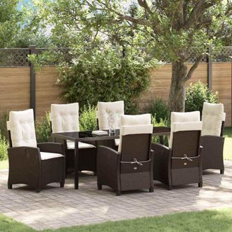 vidaXL Conjunto De Comedor De Jard&iacute;n 7 Pcs Marr&oacute;n Rat&aacute;n Sint&eacute;tico Vidaxl
