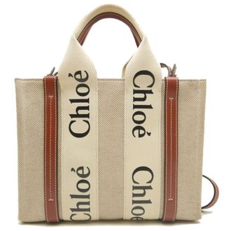 Chlo&eacute; Brown White Cotton Leather Tote Bag (Pre-Owned)