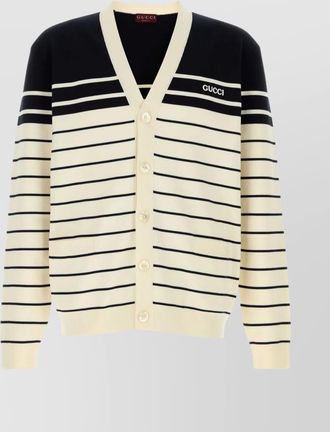 Gucci embroidered stripes cotton cardigan