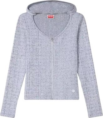 Kenzo Gestreepte rits hoodie - Dames - Vesten met rits - Grijs - M - Katoen - Hoodies & sweatvesten