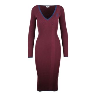 Elisabetta Franchi Kleedjes, Dames, Bruin, XL, Polyester, Lange Geribbelde Jurk