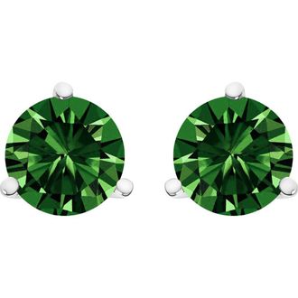 House of Brilliance 14K Gold 1.00 Cttw 3-Prong Martini Set Lab Grown Green Diamond Solitaire Stud Earrings in White at Nordstrom