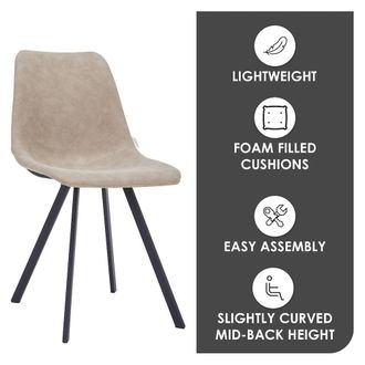 Leisure Mod Markly Modern Leather Dining Chair With Metal Legs in Taupe