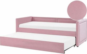 Beliani Letto da Giorno Estraibile in Velluto a Coste 90 x 200 cm Rosa Mimizan