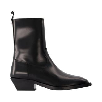 Aeyde Luis 35 mm enkellaars met vierkante neus en blokhak - Dames - Schoenen - Zwart - Maat: 35 EU Leer
