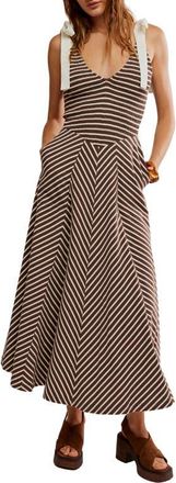 Free People Cecelia Stripe Tie Shoulder Midi Dress in Coconut Milk Combo at Nordstrom, Size X-Small
