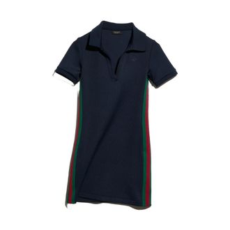 Gucci Kleedjes, Dames, Blauw, M, Katoen, Rib Cotton Jersey Jurk met Web