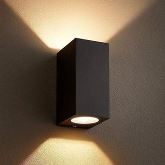 OEM Aplique De Pared Exterior Rectangular Negro Con Doble Haz, Gu10, Ip54 - Aluminio Fundido - Resistente A La Intemperie - 15 Cm De Altura