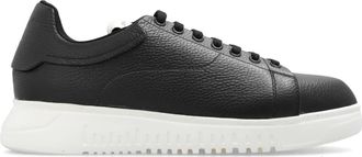 Emporio Armani Tumbled Leather Sneakers - Heren - Sneakers - Zwart - 45 EU - Leer - Schoenen