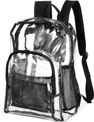 Frcolor Heavy Duty Clear Backpack with Ergonomic Shoulder Straps Transparent PVC School Bookbag for Men Women Sturdy See-through Gym Bag for Stadium Events an