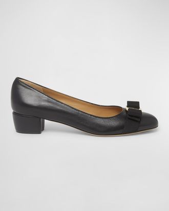 Ferragamo Vara Leather Bow Low Pumps