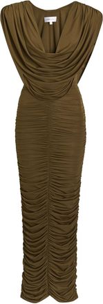 Ronny Kobo Parish Cowl-neck Ruched Stretch-mesh Midi Dress - Green - S (UK8-10 / S)