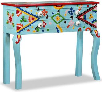 vidaXL vidaXL Consolle in Legno Massello di Mango Blu Dipinta a Mano