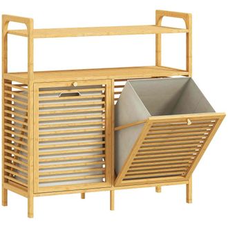 HOMCOM Mueble ropa sucia 82x33x88 cm madera natural