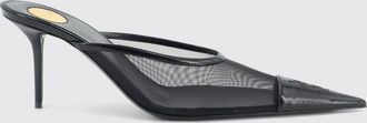 Saint Laurent Mules Ren&eacute;e in mesh e pelle con monogramma YSL e tacco medio