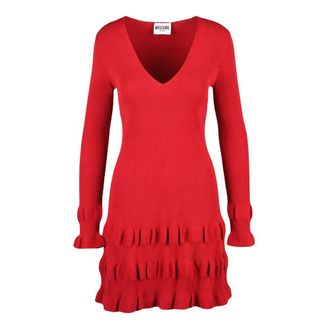 Moschino Gebreide jurk met wijde rok - Dames - Kleedjes - Rood - M - Polyester - Kleedjes
