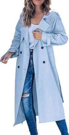 Generic Winter Jackets for Women Uk Womens Trench Coat Long Double Breasted Fall Fashion 2023 Classic Lapel Slim Overcoat Outerwear With Belt Puffer Coat Wome