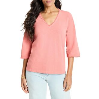 Nic+Zoe Fringe Trim Cotton T-Shirt in Red Clay at Nordstrom, Size X-Large