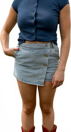 So Me Mollie Button Front Skort In Light Denim