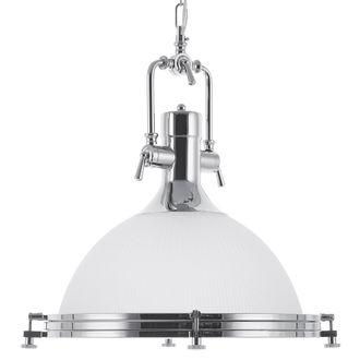 Beliani L&aacute;mpara Colgante De Cristal Blanco Con Elementos Plateados Iluminaci&oacute;n Industrial Ebron