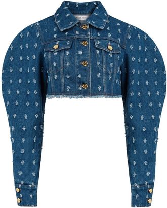 Nina Ricci distressed-effect cropped denim jacket - women - Cotton - 40 - Blue