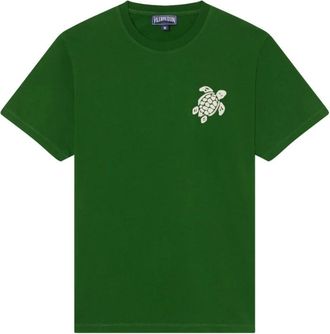 Vilebrequin Katoenen T-shirt met Grote Schildpad Borduurwerk - Heren - T-shirts - Groen - 2XL - Katoen - Tops