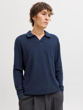 Jack & Jones Polokragenpullover JACK & JONES JPRBLURILEY KNIT SPLIT NECK LS SN, Herren, Gr. XL, sky captain, Strick, Obermaterial: 100% Baumwolle, unifarben, norma