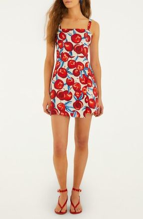 Farm Rio Cherry Blossom Linen Minidress in Cherry/Cream at Nordstrom, Size Xx-Small