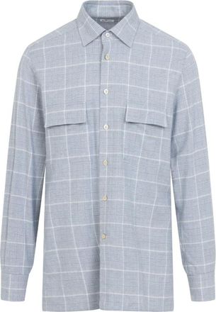 Kiton Camicia Flanella - - Shirts - Uomo - Blu - XL