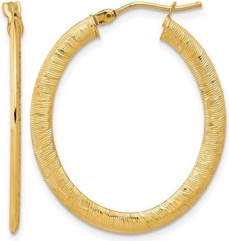 Diamond2Deal 14K Yellow Gold Textured Oval Shape Hoop Earrings
