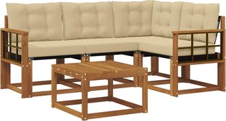 vidaXL Conjunto De Sof&aacute;s De Exterior 5 Uds. Natural Y Beige Vidaxl