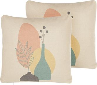 Beliani Conjunto De 2 Cojines De Poli&eacute;ster Algod&oacute;n Mezcla Multicolor Suave Patr&oacute;n Abstracto 45 X 45 Cm Accesorio Decorativo Cardoon