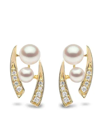 Yoko London 18kt yellow gold diamond pearl Trend stud earrings - women - Diamond/18kt Yellow Gold/Freshwater Pearl - One Size