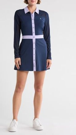 Original Penguin Long Sleeve Colorblock Shirtdress in Black Iris at Nordstrom Rack, Size X-Large