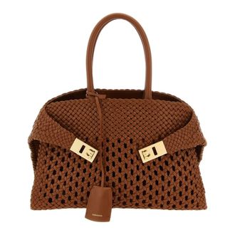 Ferragamo Hug Th S Woven Leather Handbag - female - Ferragamo - Handbags - Brown - ONE SIZE - Bags