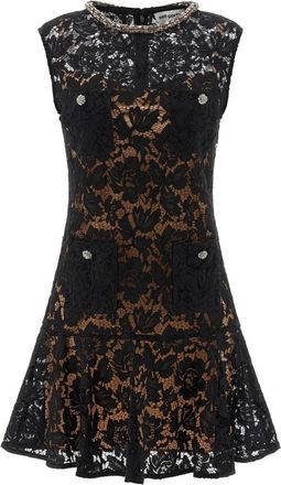Self Portrait Lace Crystal Mini Dress - Dames - Feestkleedjes - Zwart - S - Katoen - Kleedjes