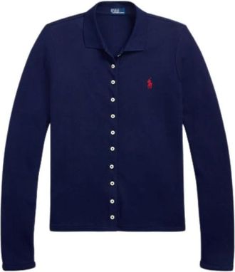 Polo Ralph Lauren Slim Fit Polo Shirt met Lange Mouwen - Dames - Overhemden - Blauw - M - Katoen - Overhemden