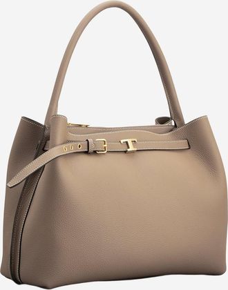 Tod's Womens Leather Handbag Calfskin Beige Handbags Hand Bags