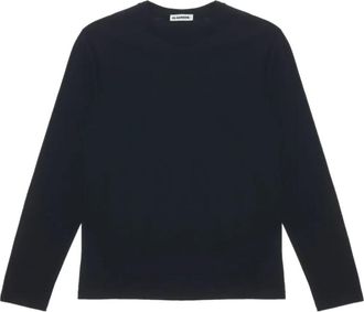 Jil Sander Zwart longsleeve met leren patch - Heren - Longsleeves - Zwart - XL - Tops