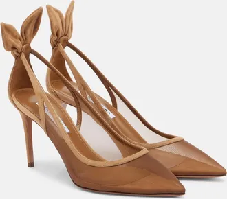 Aquazzura Bow Tie suede-trimmed mesh pumps